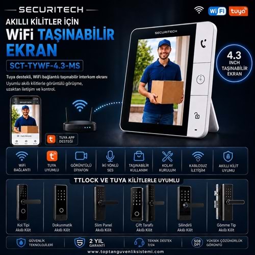 SECURITECH 4.3INCH TAŞINABİLİR AKILLI KİLİT İNTERKOM EKRANI