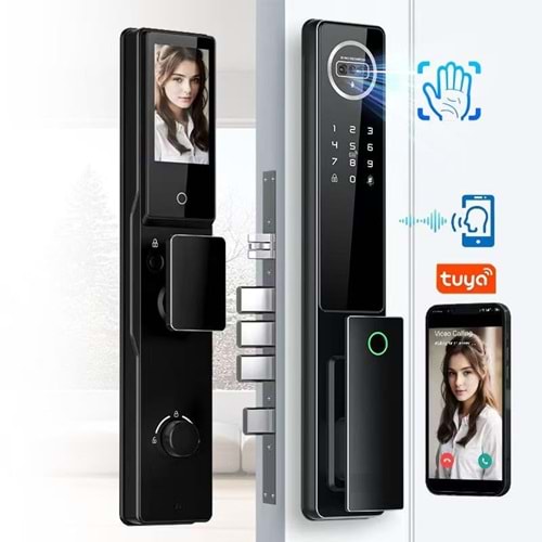 SECURITECH 6085 MOTORLU KİLİT YÜZ TANIMA , PARMAK İZİ, KART, TUYA SMART LİFE AKILLI KAPI KİLİT SETİ