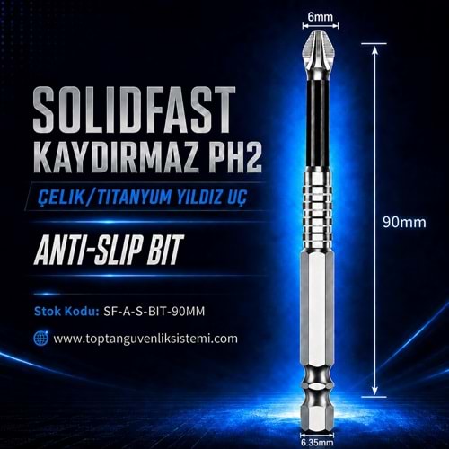 SOLIDFAST KAYDIRMAZ PH2 ÇELİK/TİTANYUM YILDIZ UÇ 90MM ANTI-SLIP BIT