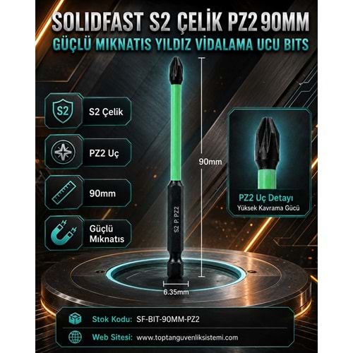 SOLIDFAST S2 ÇELİK PZ2 90MM GÜÇLÜ MIKNATIS YILDIZ VİDALAMA UCU BITS
