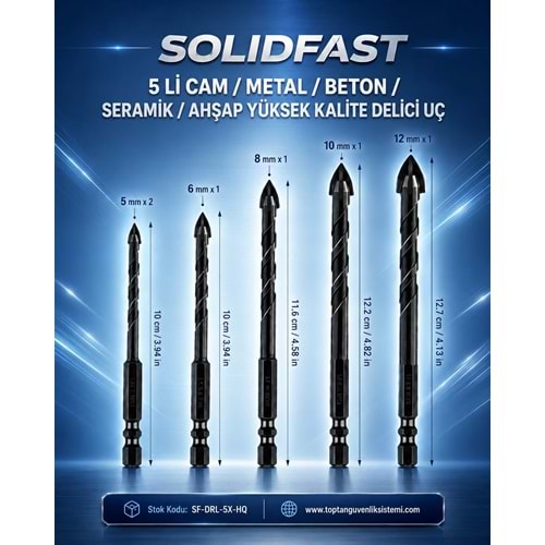 SOLIDFAST 5 Lİ CAM/METAL/BETON/SERAM./AHŞAP YÜKSEK KALİTE DELİCİ UÇ