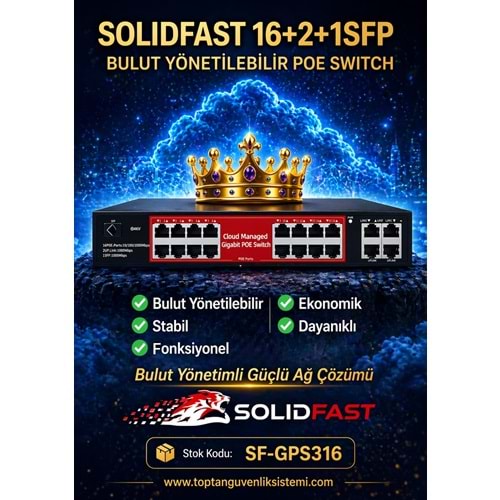 SOLIDFAST 16+2+1 SFP PORT FULL GIGABIT 240W BULUT YÖNETİLEBİLİR POE SWITCH GPS316