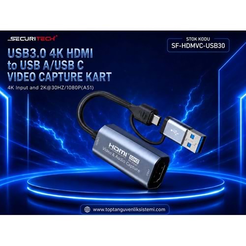 SOLIDFAST USB3.0 4K HDMI to USB A/USB C Video CAPTURE KART 4K Input and 2K@30HZ/1080P(A51)