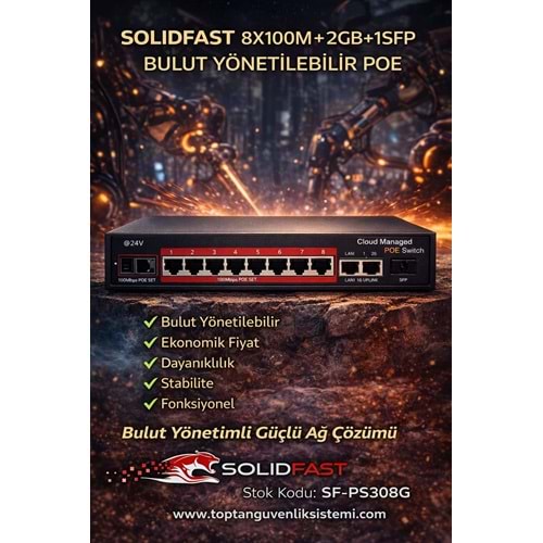 SOLIDFAST 8X100M+2GB+1SFP PORT BULUT YÖNETİLEBİLİR POE
