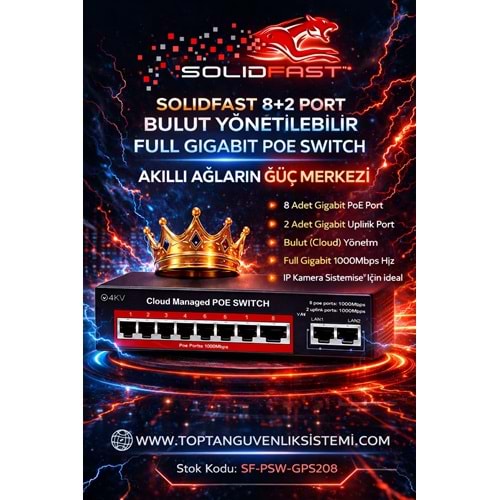 SOLIDFAST 8+2 PORT BULUT YÖNETİLEBİLİR FULL GİGABİT POE SWİTCH
