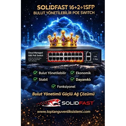 SOLIDFAST 16+2+1SFP PORT 240W BULUT YÖNETİLEBİLİR GİGABİT POE SWİTCH