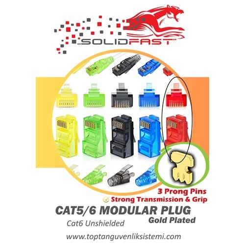 SOLIDFAST ALTIN K. RJ45 CAT6/CAT5 MODÜLER PLUG KIRMIZI 100 LÜ KUTU