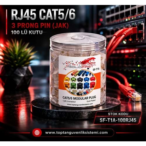 SOLIDFAST SF-T1A ALTIN. KAPL. RJ45 CAT5/6 PLUG 3 PRONG PIN (JAK) 100 LÜ KUTU