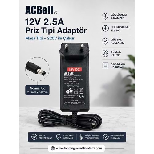 ACBEL 12V-2,5 AMPER PİRİZ TİPİ