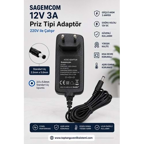 SAGEMCOM 12 V - 3 AMPER PİRİZ TİPİ