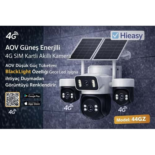 X5Tech 44-GZ 4G Solar 4 Lensli Sim Kartlı Güvenlik Kamerası HiEasy