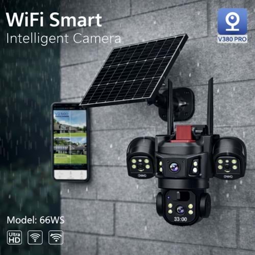 X5Tech RX-66WS Wifi 3 Lensli 5 Volt 2A Solar Kablosuz Güvenlik Kamerası