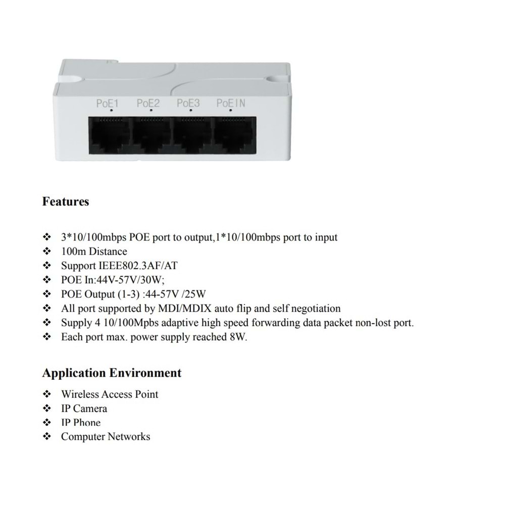 SECURITECH 1 GİRİŞ 3 ÇIKIŞ RAY TİPİ P.KASA POE EXTENDER (A52)(E44)