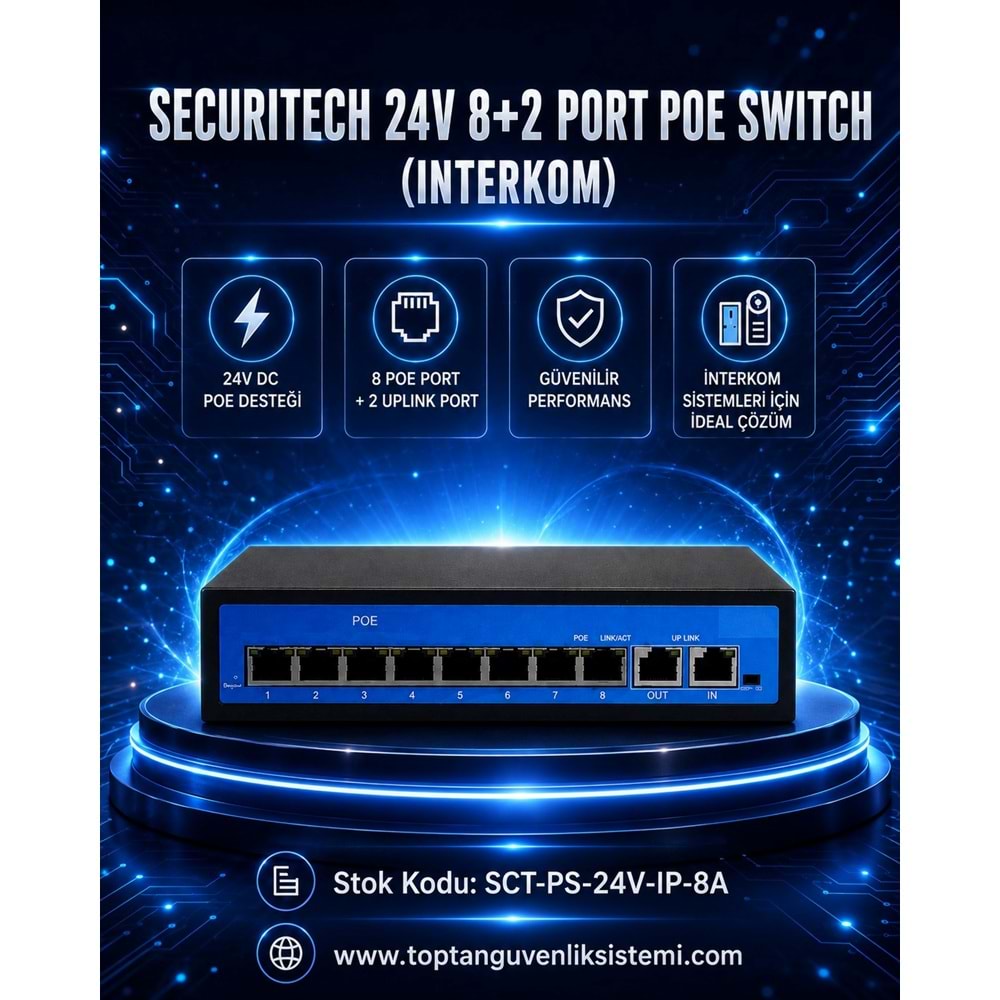 SECURITECH 24V 8+2 PORT POE SWITCH (INTERKOM)