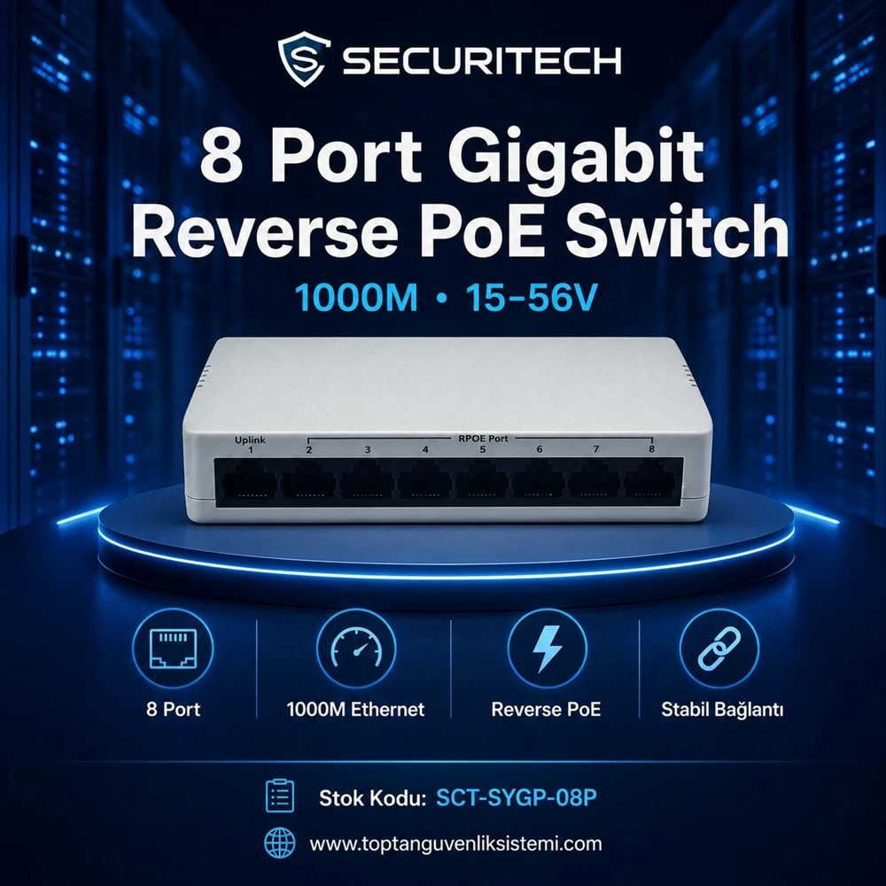 SECURITECH 8 PORT 1000M 15-56V REVERSE POE SWITCH SYGP-08P (E25)(A51)