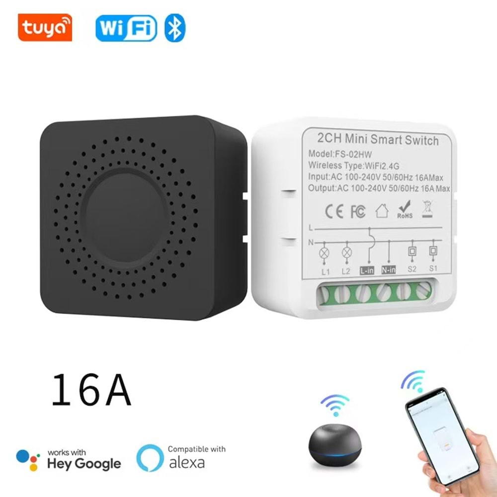 SECURITECH WİFİ 2 ÇIKIŞ IŞIK ANAHTARI SWITCH BAĞLANTILI SMART SWITCH TUYA-SMART LİFE(A40)(E45)