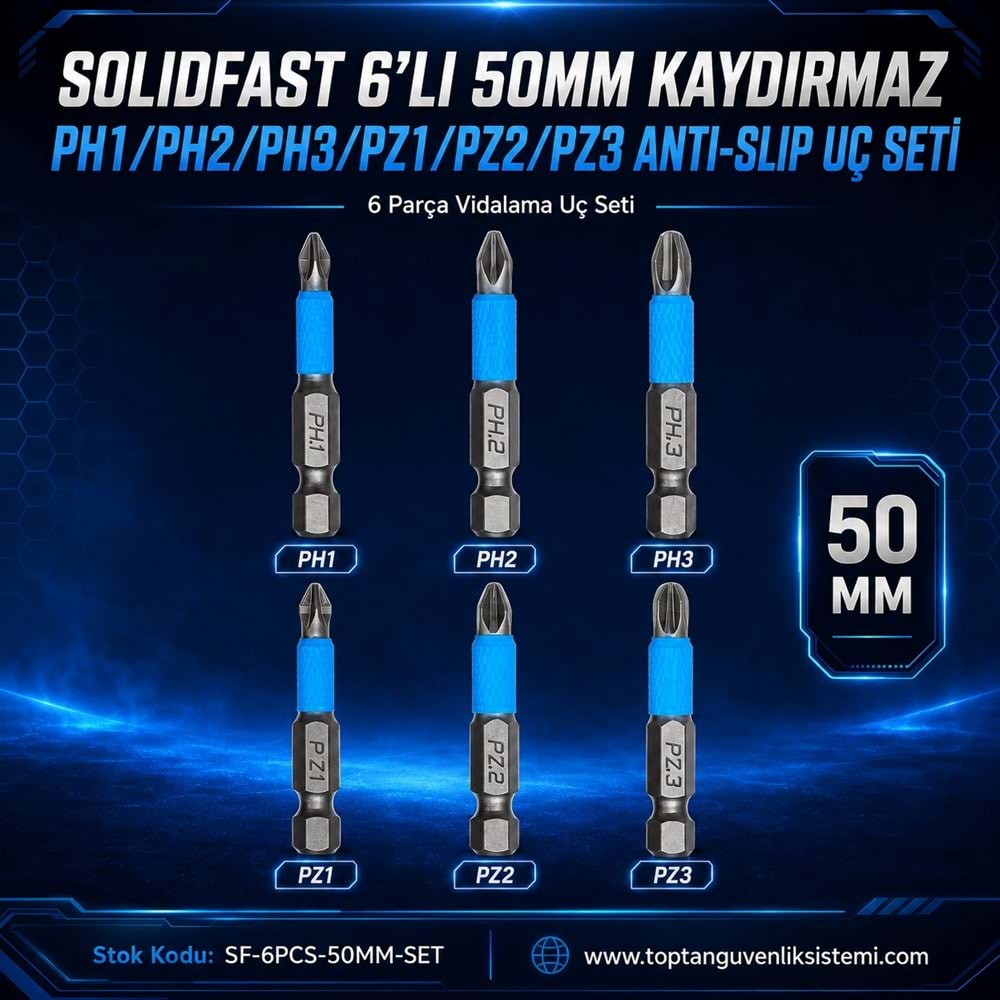 SOLIDFAST 6 LI 50MM KAYDIRMAZ PH1/PH2/PH3/PZ1/PZ2/PZ3 ANTI-SLIP UÇ SETİ