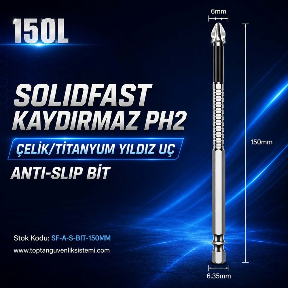 SOLIDFAST KAYDIRMAZ PH2 UÇ ÇELİK/TİTANYUM YILDIZ UÇ 150MM ANTI-SLIP BIT