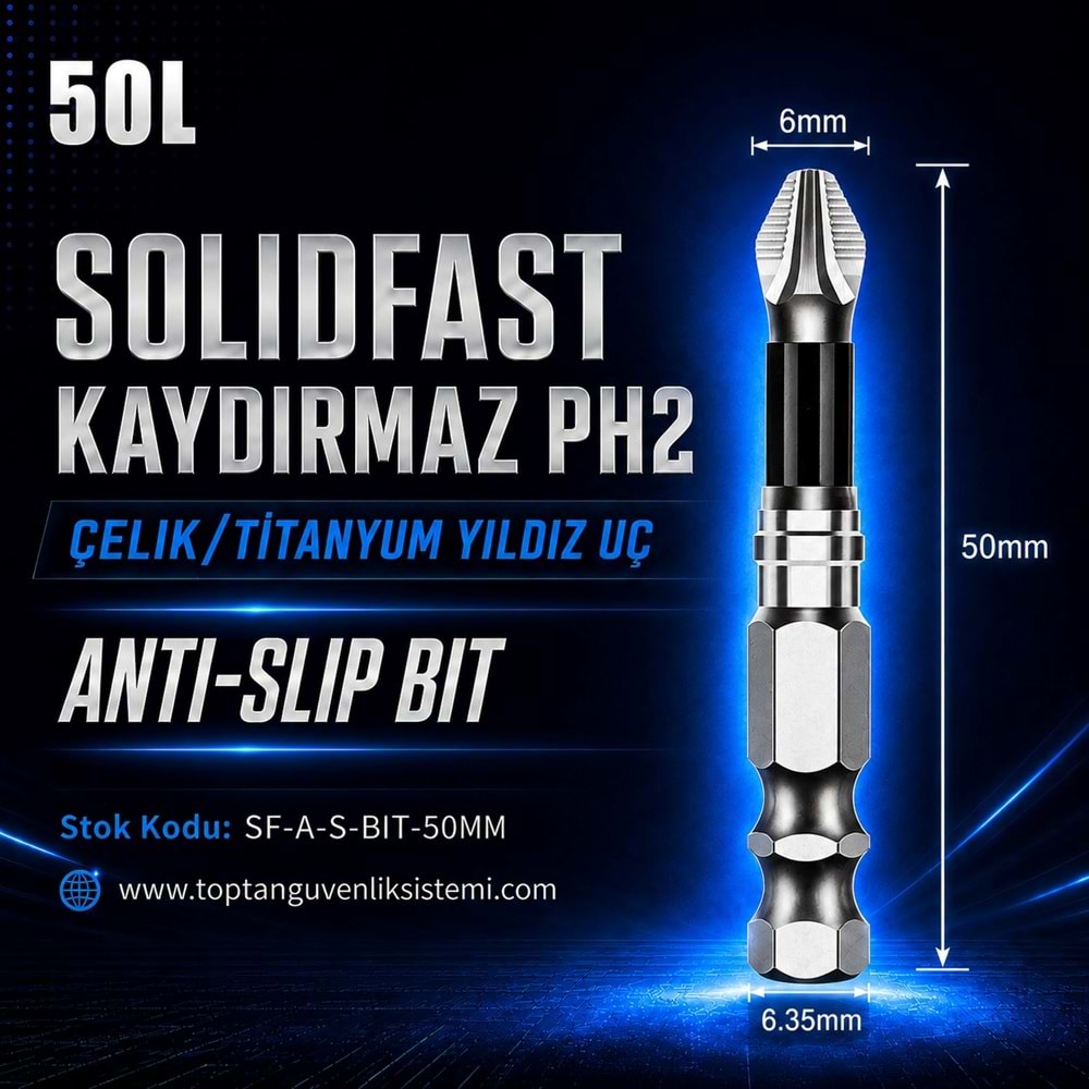 SOLIDFAST KAYDIRMAZ PH2 ÇELİK/TİTANYUM YILDIZ UÇ 50MM ANTI-SLIP BIT
