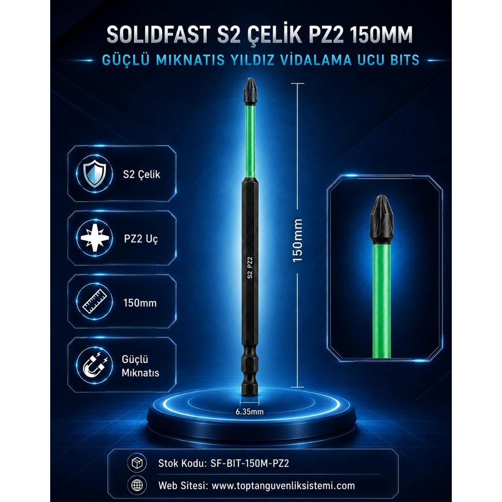 SOLIDFAST S2 ÇELİK PZ2 150MM GÜÇLÜ MIKNATIS YILDIZ VİDALAMA UCU BITS