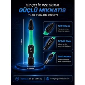 SOLIDFAST S2 ÇELİK PZ2 50MM GÜÇLÜ MIKNATIS YILDIZ VİDALAMA UCU BITS