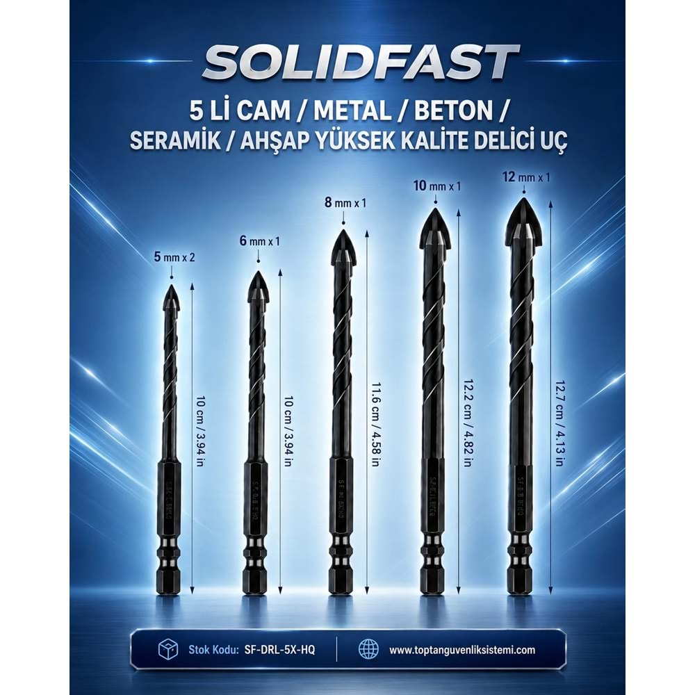 SOLIDFAST 5 Lİ CAM/METAL/BETON/SERAM./AHŞAP YÜKSEK KALİTE DELİCİ UÇ