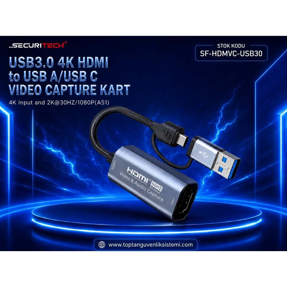 SOLIDFAST USB3.0 4K HDMI to USB A/USB C Video CAPTURE KART 4K Input and 2K@30HZ/1080P(A51)