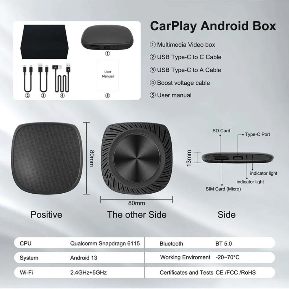 SMART PARTNER RM-KPL070 4+64GB KABLOSUZ CAR PLAY/ ANDROID OTO ADAPTÖRÜ