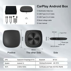 SMART PARTNER RM-KPL070 4+64GB KABLOSUZ CAR PLAY/ ANDROID OTO ADAPTÖRÜ